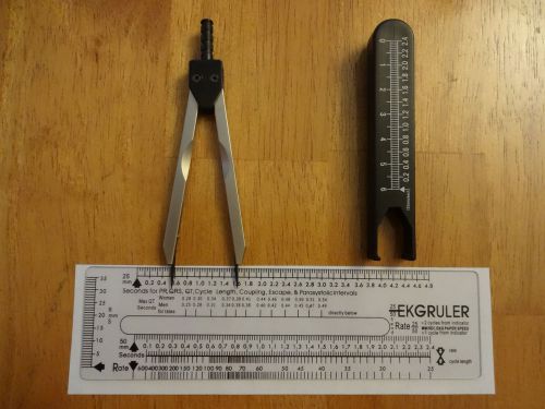 Brass ecg/ekg caliper with protective cover (black) and ruler brand new, in usa for sale