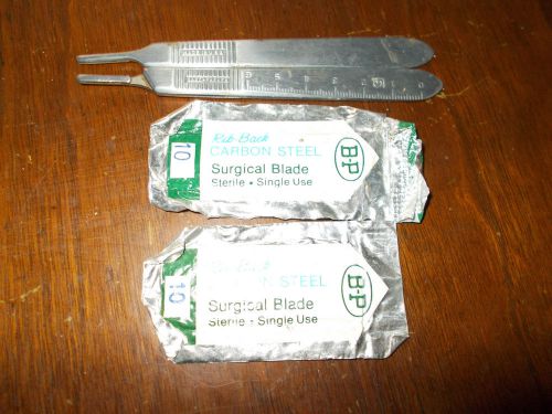 Set of 2 Bard Parker #3 Scalpel Handles and 2 #10 Blades