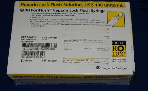 Box 30 bd sterile heparin flush syringes 5 ml prefilled luer-lock