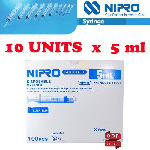 10 x 5ml Nipro Syringe Luer slip Tip Hypodermic Needle Sterile Latex Free 5 cc