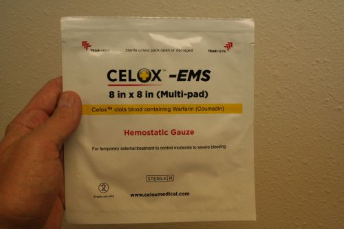Celox EMS - Hemostatic Gauze Pads - 8in x 8in  Contains Warfarin (Coumadin)