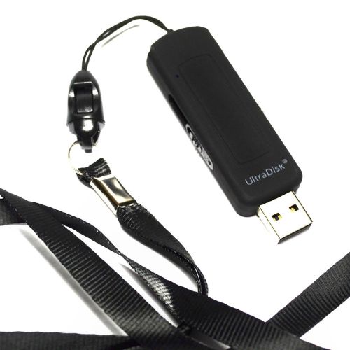 UltraDisk DVR11 Black 4GB 70HR Digital Voice Recorder Retractable USB &amp; Lanyard
