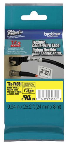Brother TZEFX651 24mm [1&#034;] Flexible Id Super Adhesive Black On Yellow Industrial