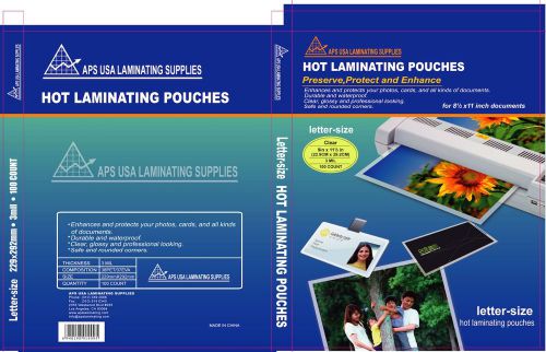 Premium quality letter size laminating pouches-clear/3 mil-100 per box! for sale