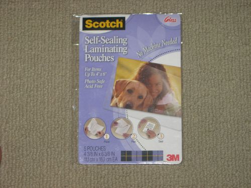 Scotch 4&#034; x 6&#034; Self-Sealing / Laminating Clear Gloss Pouches~5 Count 3M