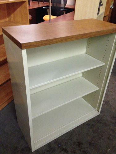 Heavy duty metal bookcase by steelcase office furniture w/ med oak laminate top for sale
