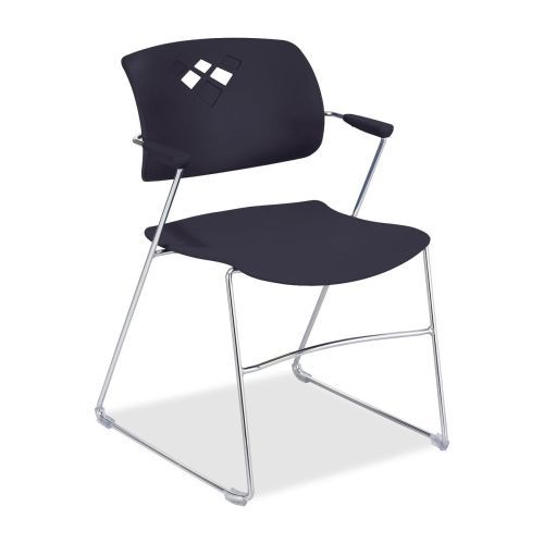 Veer Series Stacking Chair With Arms, Sled Base, Black/Chrome, 4/Carton