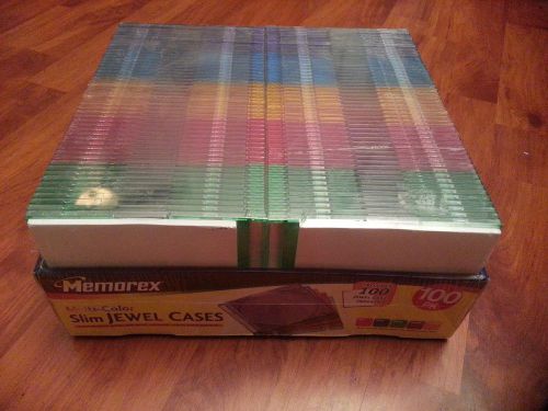 MEMOREX MULTI COLOR SLIM JEWEL CASES SET OF 100 NEW SEALED FAST CALC SHIPPING