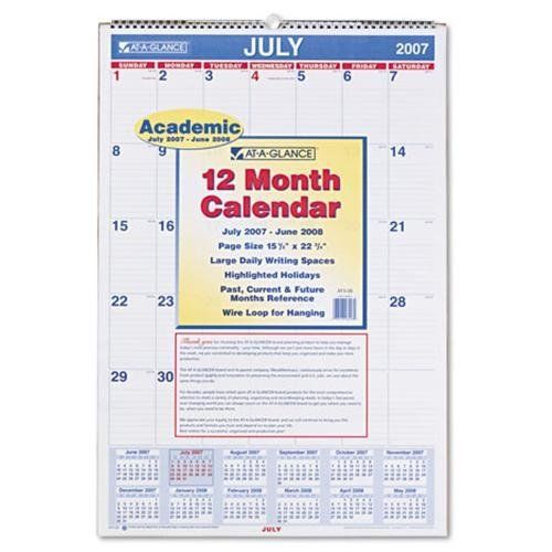 AT-A-GLANCE® Monthly Wall Calendar with Ruled Daily Blocks, 15 1/2 x 22 3/4, Whi