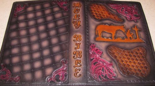 Custom auction for johnus.hrzrn1c  bible cover handmade tooled cowboy at cross for sale