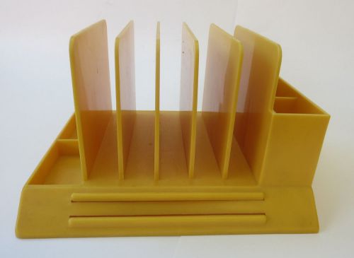 Vintage Yellow Max Klein Desk Organizer Plastic Folder Pen Holder Sorting V-87