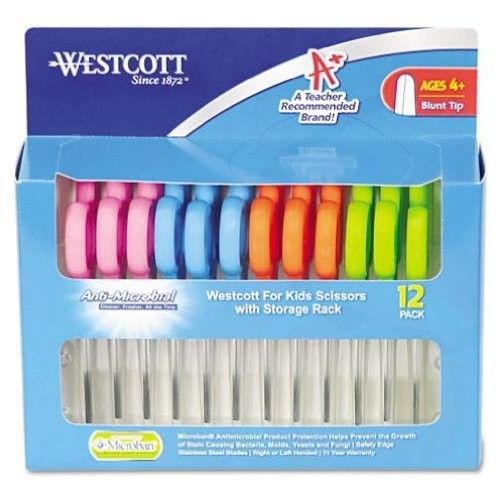 Westcott 14871 Soft Handle Kids Scissors with Microban,5&#034;Blunt,12/PK Asst Colors