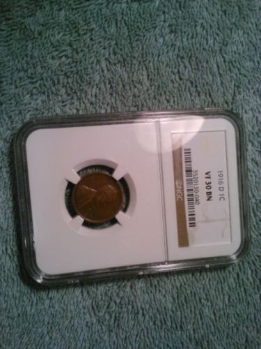 US 1916 D UNC BU Graded NGC VF30 BN Wheat one 1Cent very RARE penny