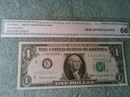 US 1963 $1one STAR Note high graded bank paper CGA 66 Gem Unc dollar VERY RARE