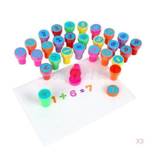 3x 28pcs Multicolor Plastic Number and Mathematical Symbol Stamp Toy for Kid