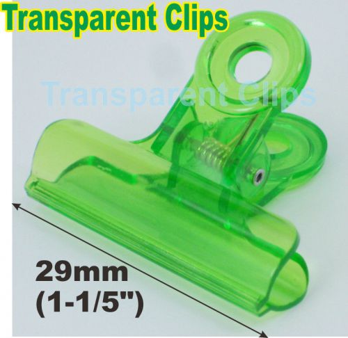 24x Clips Transparent Green Plastic 29mm 1.25&#034; Paper Document Officer Stationery