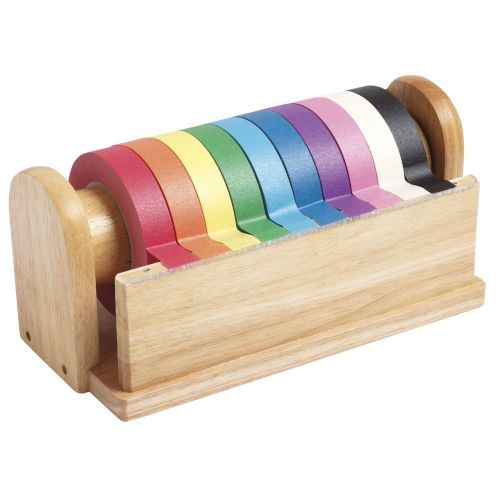 Craft Tape Dispenser Hold W/ 10 Assorted Colors Roll Craft Handy Tool Hardwood