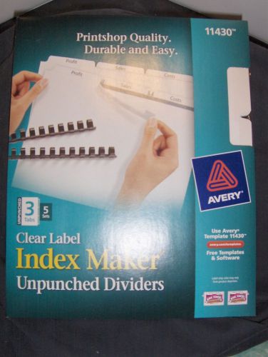 Avery 11430 3 Tabs, 5 Sets, Clear Label Index Marker Unpunched Dividers, Sealed