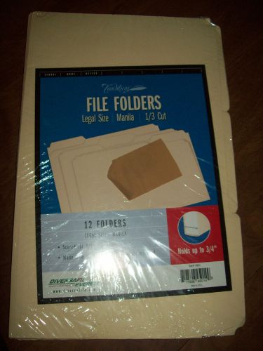 NEW IN Package 12 Legal Size MANILLA  SIZE FOLDERS 1/3 Cut Heavy Weight