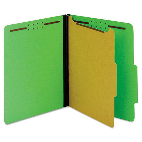 40 Pt. Classification Folders, 2&#034; Fasteners, 2/5 Tab, Letter, Green, 10/BX