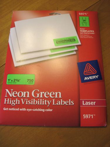 AVERY 5971 HIGH VISIBILITY 1&#034; X 2 5/8&#034; LASER PRINTER LABELS NEON GREEN 750/Pk