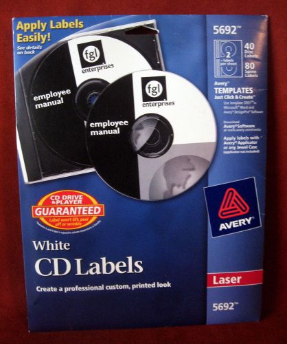Avery CD Labels White Laser 5692 40 Disc Sheets NIP Print Your Own FREE SHIP