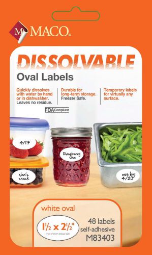 Amazing Dissolvable Labels 1 1/2&#034; x 2 1/2&#034; Oval White 48 Labels M83403