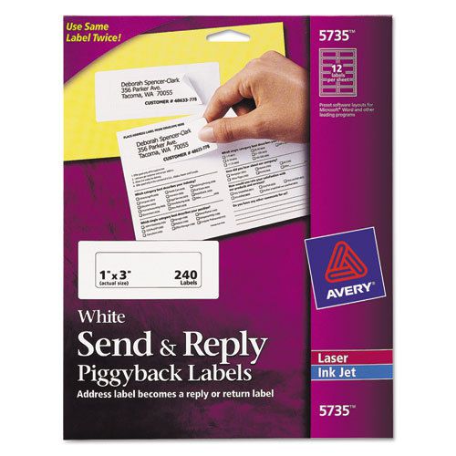 Send &amp; reply piggyback inkjet/laser printer labels, 1-5/8 x 4, white, 240/pack for sale