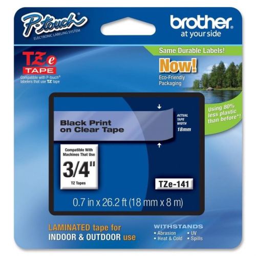 BROTHER TZE-141 INTERNATIONAL BLACK ON CLEAR 3 4&#034; TAPE