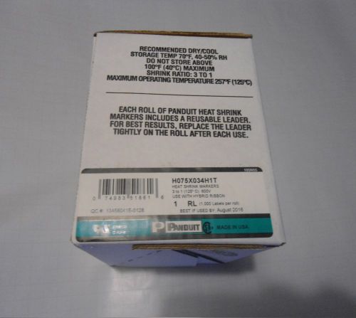 New Panduit Heat Shrink Markers H075X034H1T, 1000 Pieces/Roll