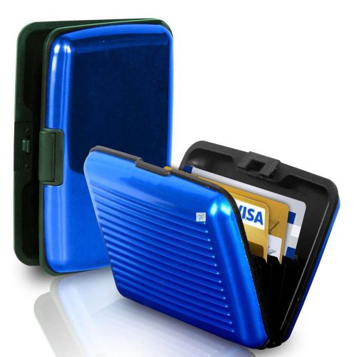 Waterproof Business ID Credit Card Wallet Holder Aluminum Metal Pocket Case Blue