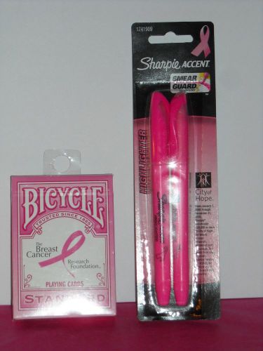 (#2541) &#034;Breast Cancer Awareness&#034; 2pk Pink SHARPIE Accents &amp; BC Playing Cards