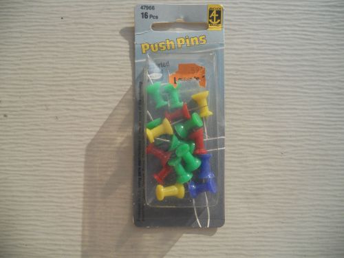 Elco PUSH PINS Thumb Tacks - 16 Pieces - Red, Blue, Green, Yellow