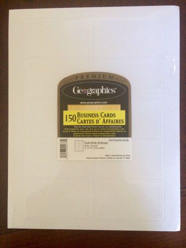 150 White Embossed Business Cards by Premium Geographics Perforated New In Pack
