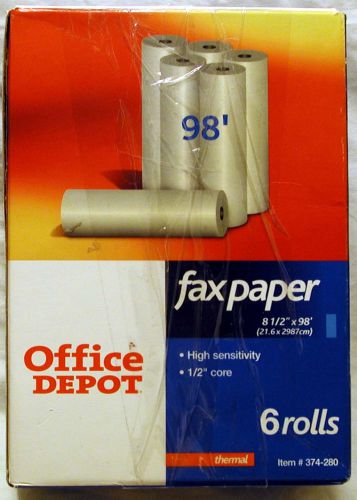 LOT of 10 Rolls of Office Depot Thermal Fax Paper 1/2 &#034; Core 98ft Roll