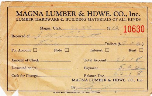 1942 3 Vintage Magna Lumber &amp; Hardware Co Receipts Salt Lake City Utah