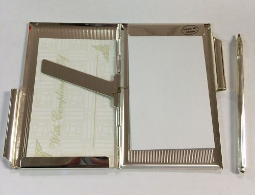 FANCY SILVER COLOR PEN &amp; NOTE BOOK TRAVEL CASE &#034;NEW&#034;