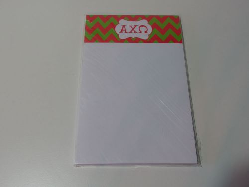 New alpha chi omega sorority note pad 8.5 x 5.5 red green zig zag for sale