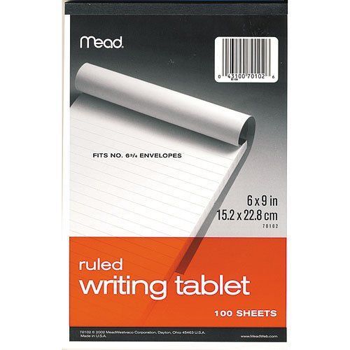 NEW Mead 70102 6&#034; x 9&#034; 100-Sheet White Ruled Writing Tablet Notepad - 6 Pack
