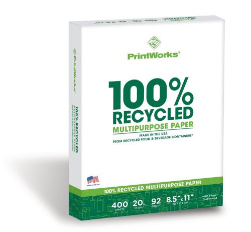 Printworks 100 Percent Recycled Multipurpose Paper, 20 Pound, 92 Bright, 400 ...