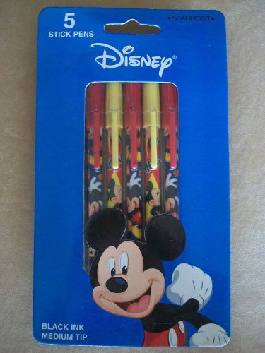Disney Mickey Mouse Set Of 5 Stick Pens By Starpoint, Black Ink, NEW IN PACKAGE!