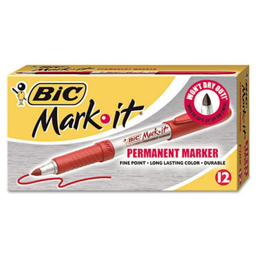 BIC Mark-It Permanent Markers with Fine Point - 12 per Pack (Rambunctious Red)