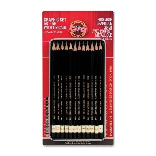 KOHFA1502111GBC Graphite Pencil Set, 5B-5H, Tin Case, Erasing, 12/PK