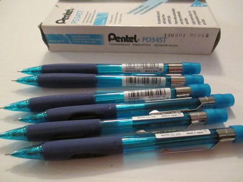 Lot of 6 NEW Pentel Quicker Clicker Automatic Pencil 0.5mm Blue PD345T -A55