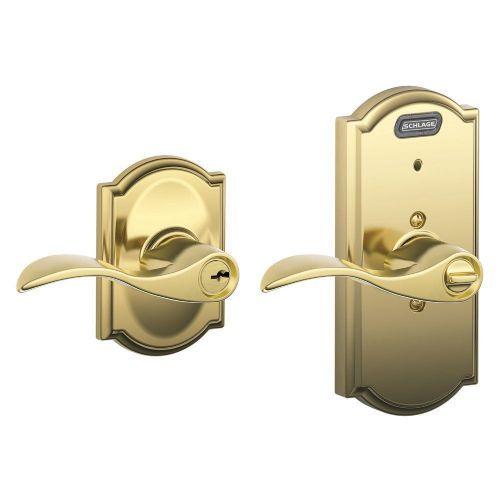 Bright brass schlage fe51 acc 505 cam built-in alarm, camelot collection accent for sale