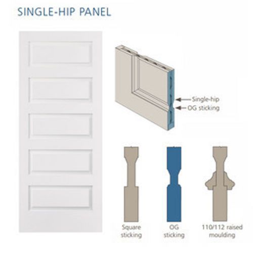 Custom Carved 6 Panel Raised Vertical Single Hip Primed Solid Core Wood Doors