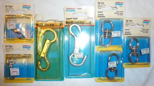 (7) National Assorted 4&#034; 5/8&#034; 3/8&#034; Swivel Eye Bolt Snaps See Pics NEW in Pkgs