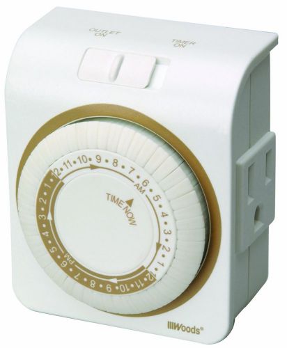 Woods 50001 Indoor Grounded Plug 24-Hour Heavy Duty Mechanical Outlet Timer New