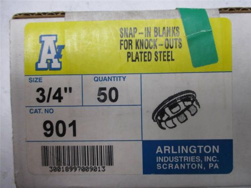 New Box of 50 Arlington 3/4&#034; Snap-In Blanks for Knock-Outs Plated Steel 901