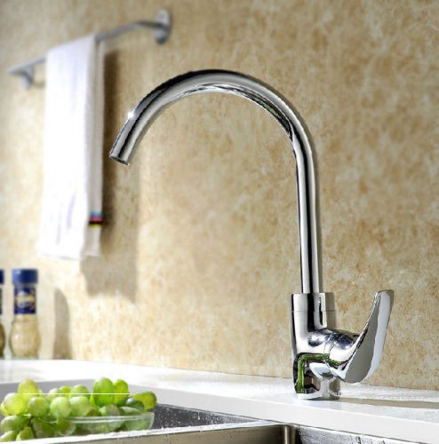 Chrome Polish Kitchen Sink Faucet Single Handle Swivel Spout Mixer Tap